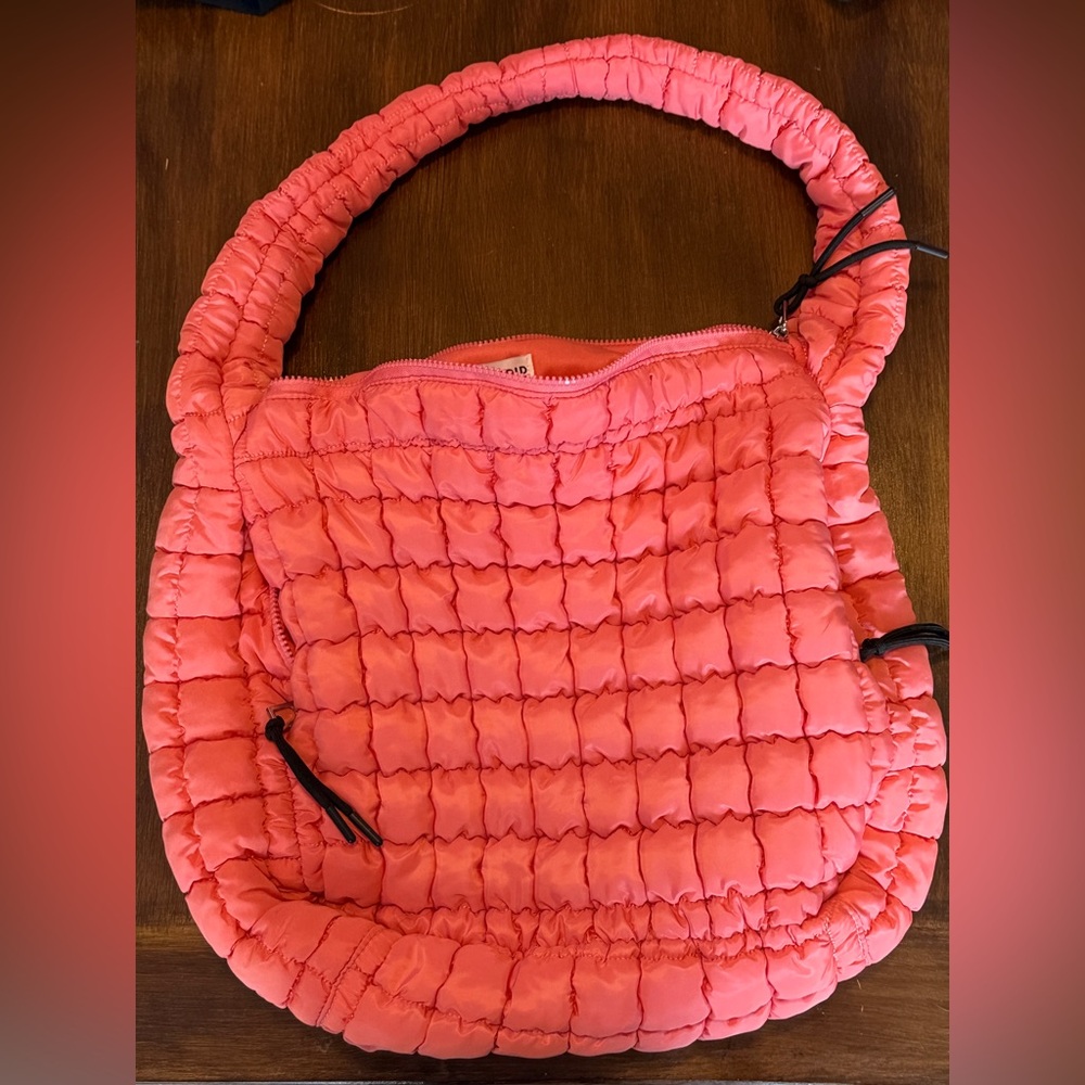 Katydid Quilted Puffer Peach Shoulder Bag.